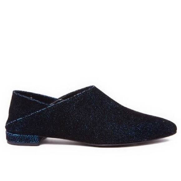 Ivy Kirzhner Pan Pointed Toe Flat Teal Blue Collapsable Mule Slide - Picture 1 of 16